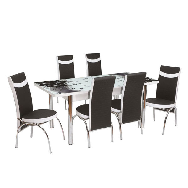 Комплект трапезна маса с шест стола - 3D принт в бяло и черно, размери 80х130см - 170 см.