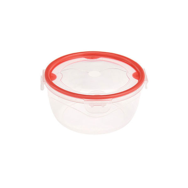 Кутия за храна с кръгла форма и прозрачен PVC материал. Размери Ø17,5 x 8 см.